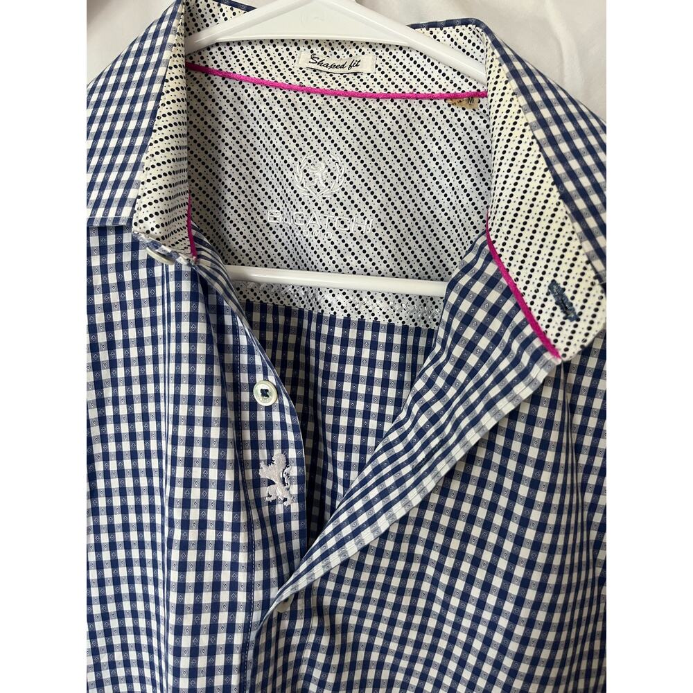Men's Bugatchi Uomo Shaped Fit Button Down Long Sleeve Shirt Blue grid Medium - Picture 4 of 7
